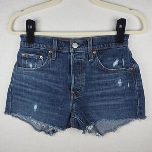 Levi's Premium 501 Original Cut-Off Shorts 25 Dark Wash Distressed Raw Hem
